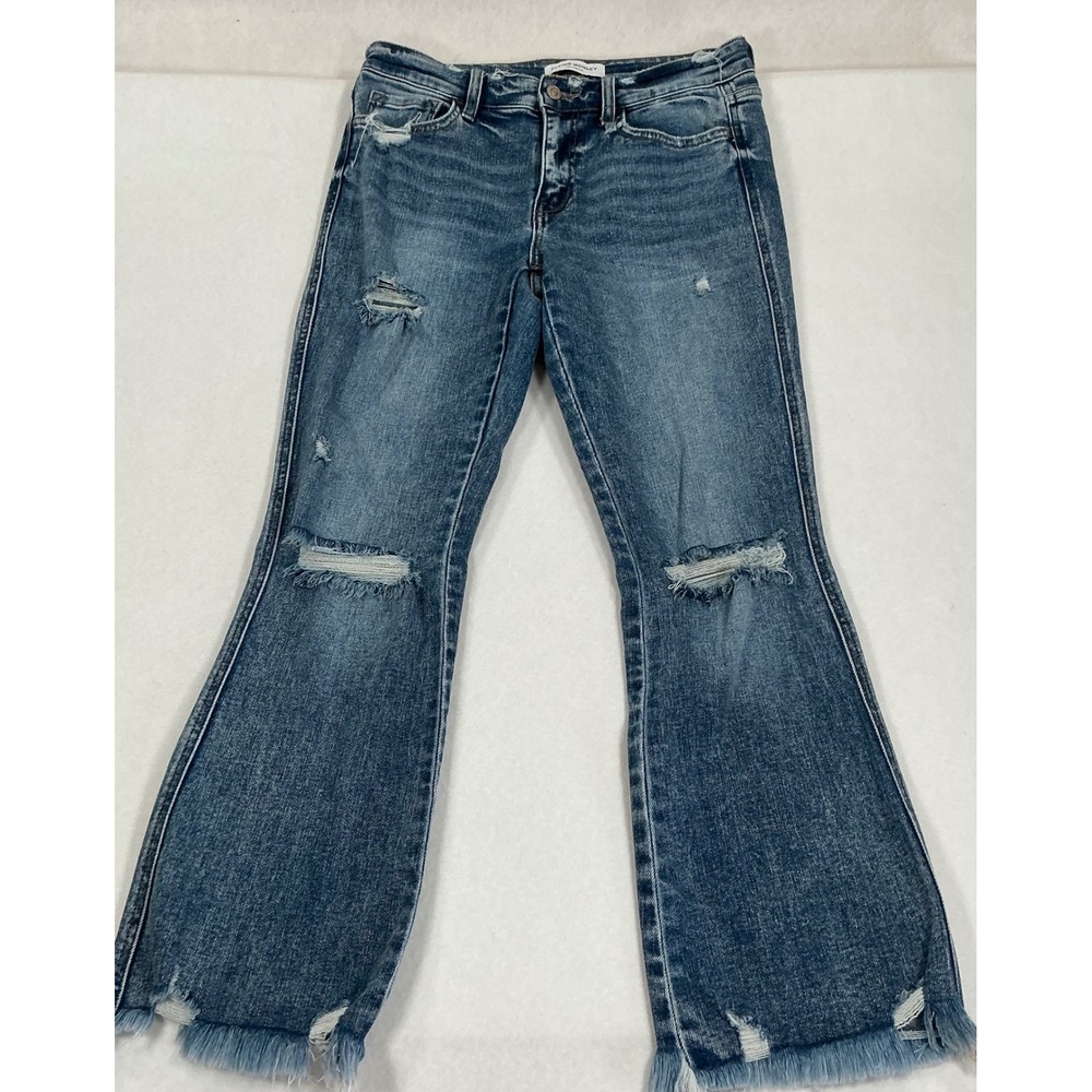 Flying Monkey Mid Rise Cropped Flare Distressed Jeans Blue Size 28 EY4568A